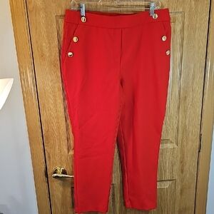 Chic Red Cropped Pants with Gold Accents